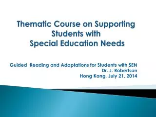 Thematic Course on Supporting Students with Special Education Needs