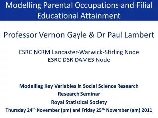 Modelling Parental Occupations and Filial Educational Attainment