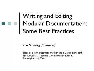 Writing and Editing Modular Documentation: Some Best Practices