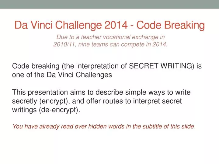 da vinci challenge 2014 code breaking
