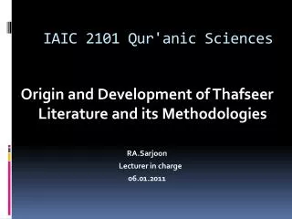 IAIC 2101 Qur'anic Sciences