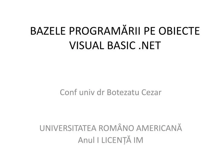 bazele program rii pe obiecte visual basic net