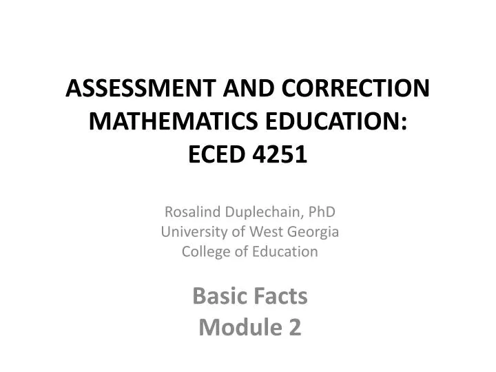 assessment and correction mathematics education eced 4251