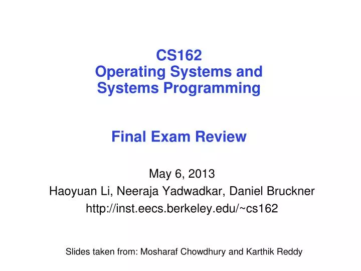cs162 operating systems and systems programming final exam review