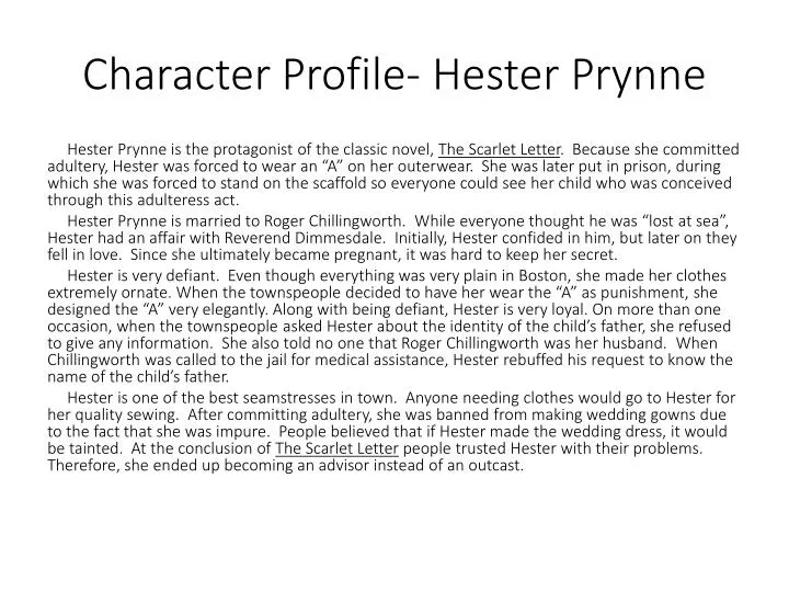 character profile hester prynne