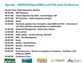 Agenda - MIMOSA/ OpenO&amp;M and PCA Joint Conference