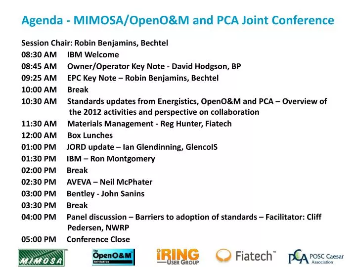 agenda mimosa openo m and pca joint conference