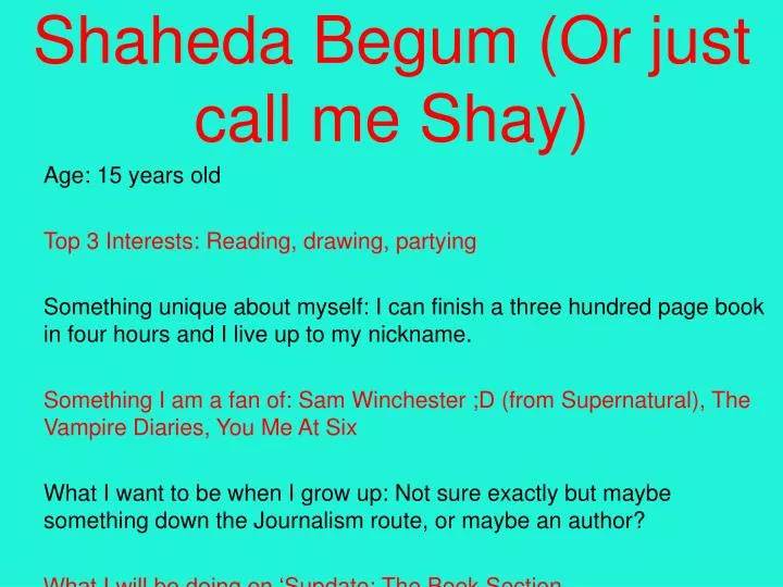 shaheda begum or just call me shay