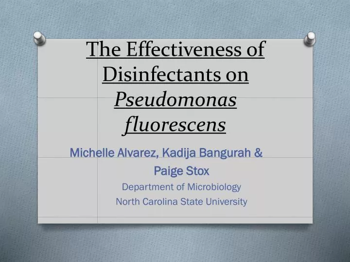 the effectiveness of disinfectants on pseudomonas fluorescens