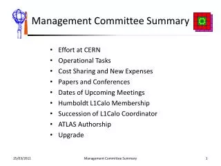 Management Committee Summary