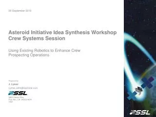 Asteroid Initiative Idea Synthesis Workshop Crew Systems Session