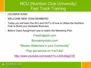 NCU (Nutrition Club University ) Fast Track Training