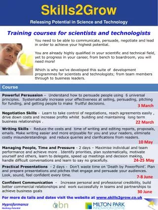 Training courses for scientists and technologists