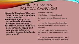 Unit 6, Lesson 5 Political Campaigns