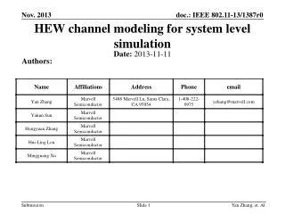 HEW channel modeling for system level simulation