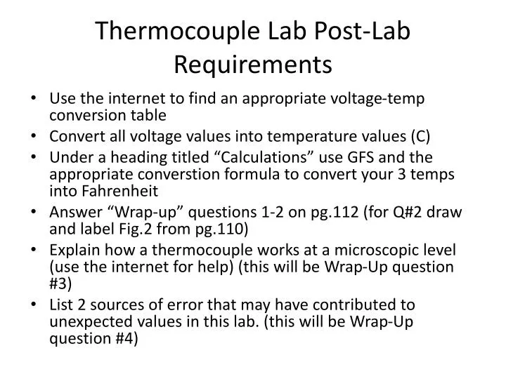 thermocouple lab post lab requirements