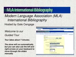 Modern Language Association (MLA) International Bibliography Hosted by Gale Cengage