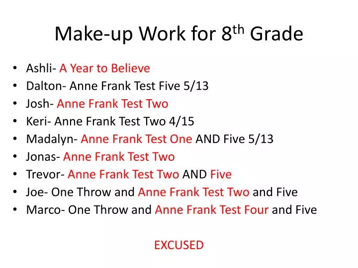 make up work for 8 th grade