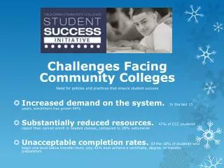 Challenges Facing Community Colleges Need for policies and practices that ensure student success