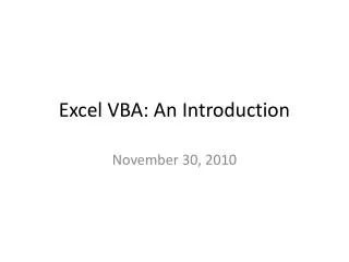 Excel VBA: An Introduction