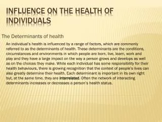 Influence on the health of individuals