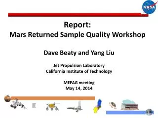 Report: Mars Returned Sample Quality Workshop