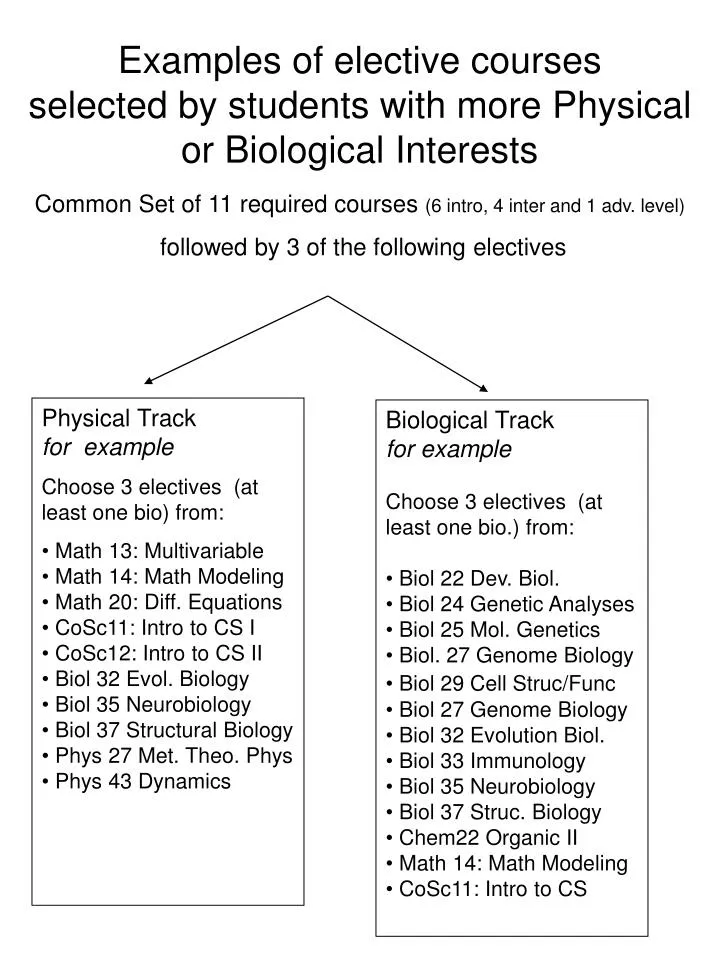 examples of elective courses selected by students with more physical or biological interests