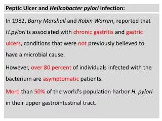Peptic Ulcer and Helicobacter pylori infection: