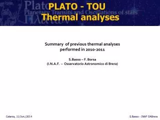 PLATO - TOU	 Thermal analyses