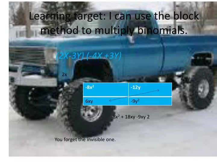 learning target i can use the block method to multiply binomials