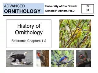 History of Ornithology Reference Chapters 1-2