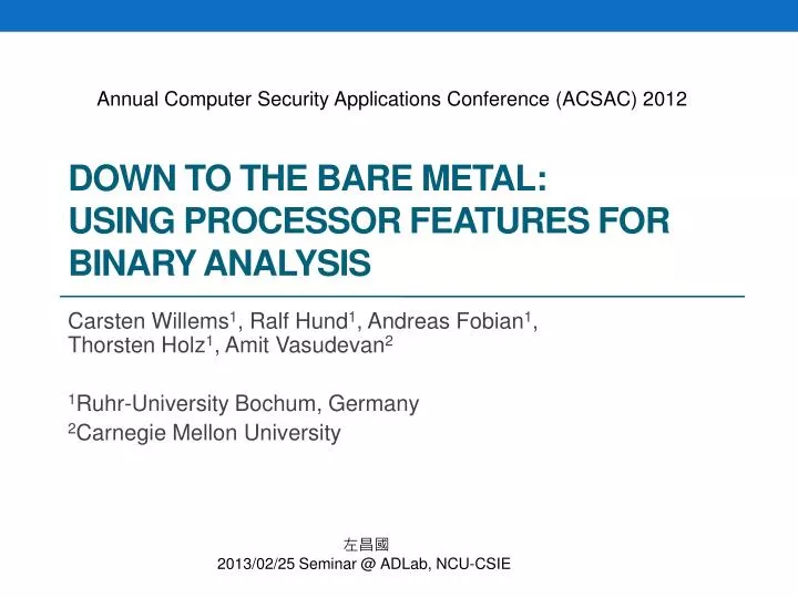 down to the bare metal using processor features for binary analysis