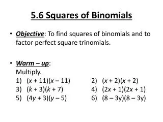 5.6 Squares of Binomials