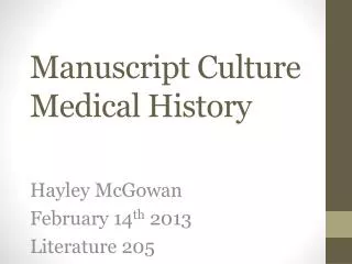 Manuscript Culture Medical History