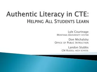 Authentic Literacy in CTE: Helping All Students Learn