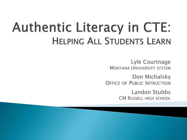 authentic literacy in cte helping all students learn