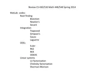 Review CS 430/530 Math 448/548 Spring 2014