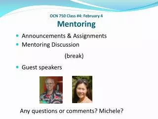 OCN 750 Class #4: February 4 Mentoring