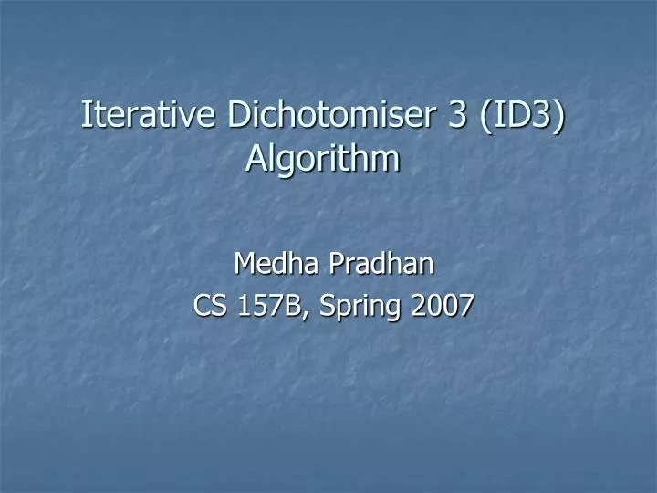 iterative dichotomiser 3 id3 algorithm