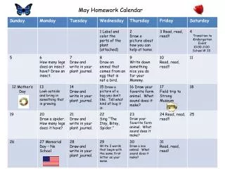 May Homework Calendar