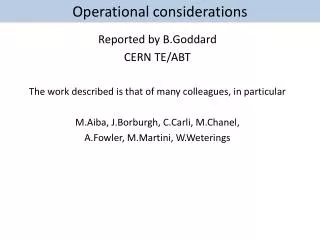 Operational considerations