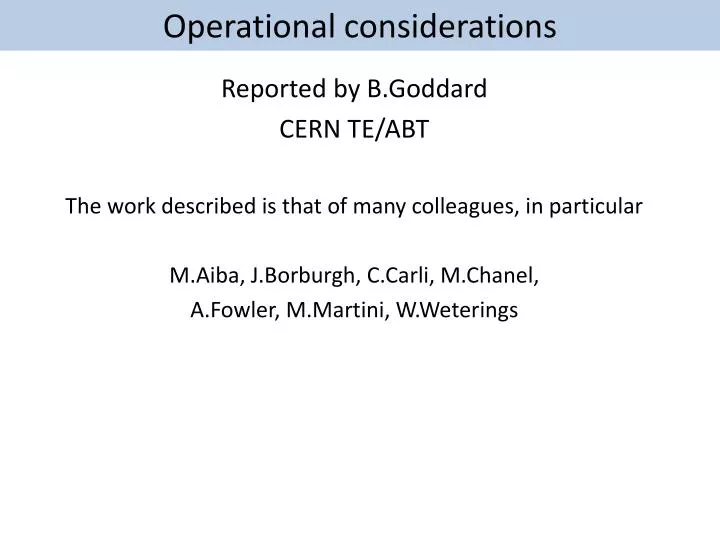 operational considerations
