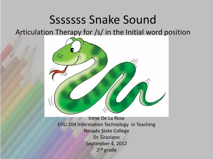 sssssss snake sound articulation therapy for s in the initial word position