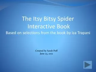 The Itsy Bitsy Spider Interactive Book Based on selections from the book by Iza Trapani