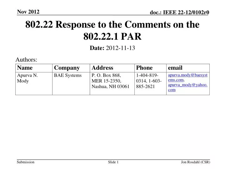 802 22 response to the comments on the 802 22 1 par