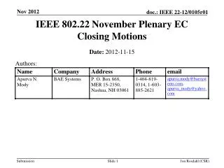 IEEE 802.22 November Plenary EC Closing Motions