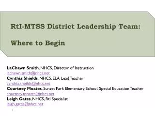RtI -MTSS District Leadership Team: Where to Begin