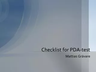 Checklist for PDA-test