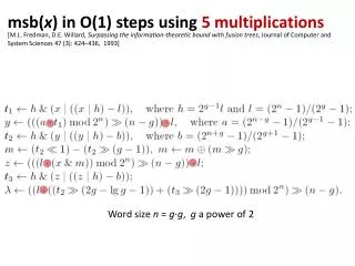 msb ( x ) in O(1) steps using 5 multiplications