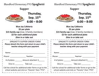 Blandford Elementary PTO Spaghetti Supper